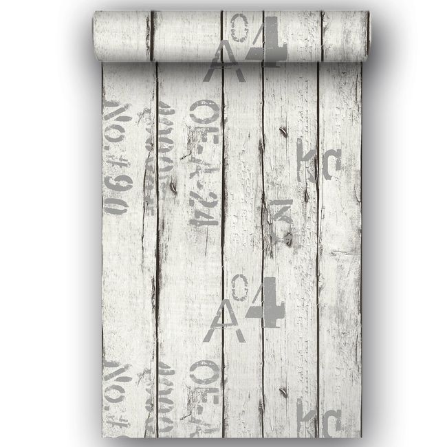 Papier peint wood and letter gris