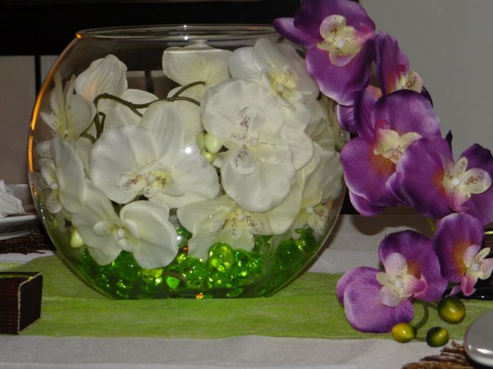 Vase boule et orchidées