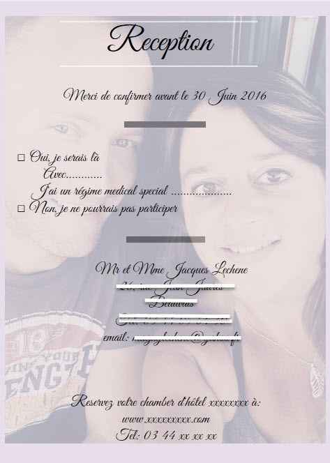 Carte de confirmation pour la reception