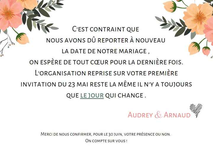 Mariage reporté, de nouveau faire part ou pas? - 2