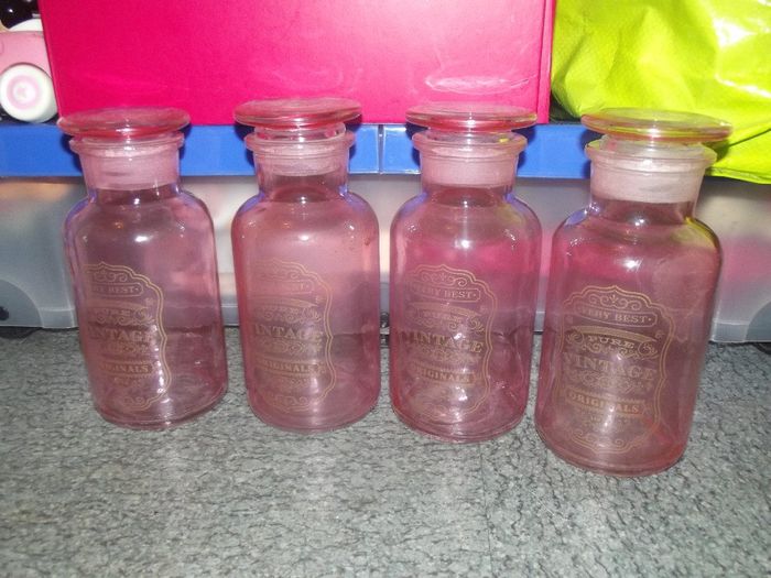 6 vases rose transparent vintage (pour déco champêtre ou autre)