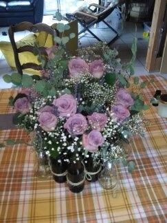 Essai fleurs dans bouteilles de bieres 