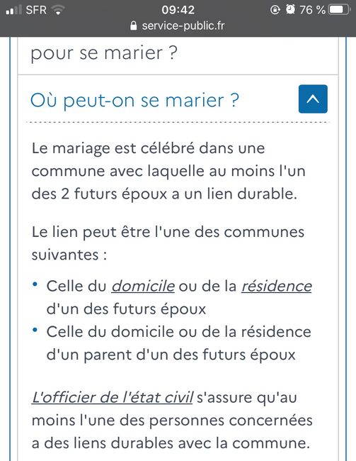 Mairie different du lieu d habitation / dossier de mariage - 1