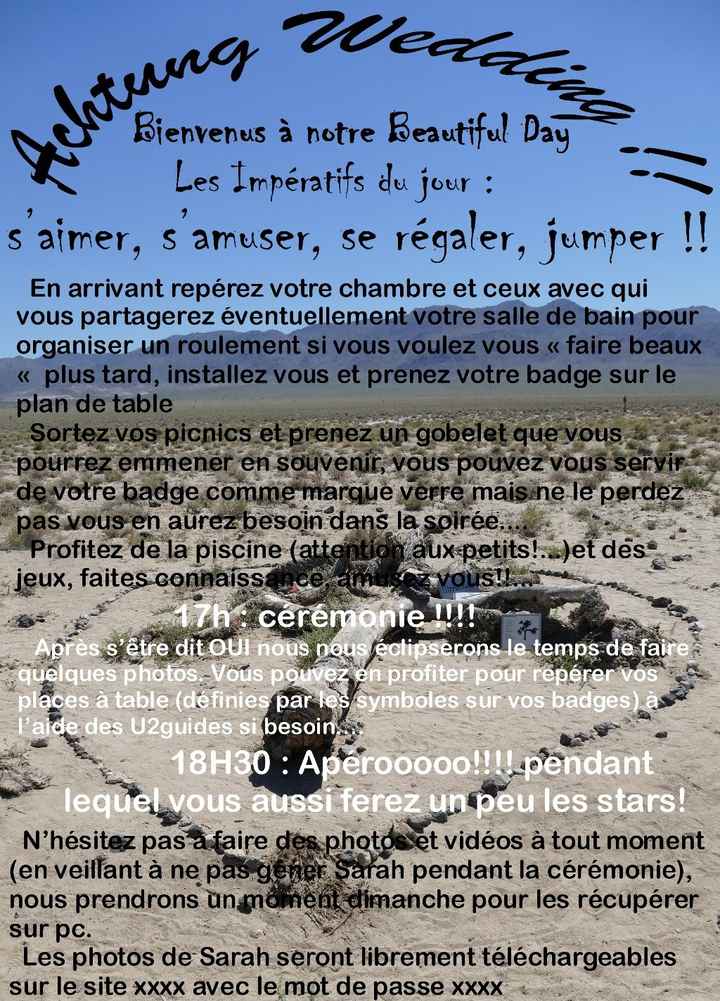 affichette déroulement de la journée