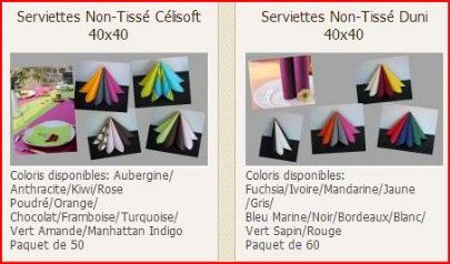 serviettes proposées