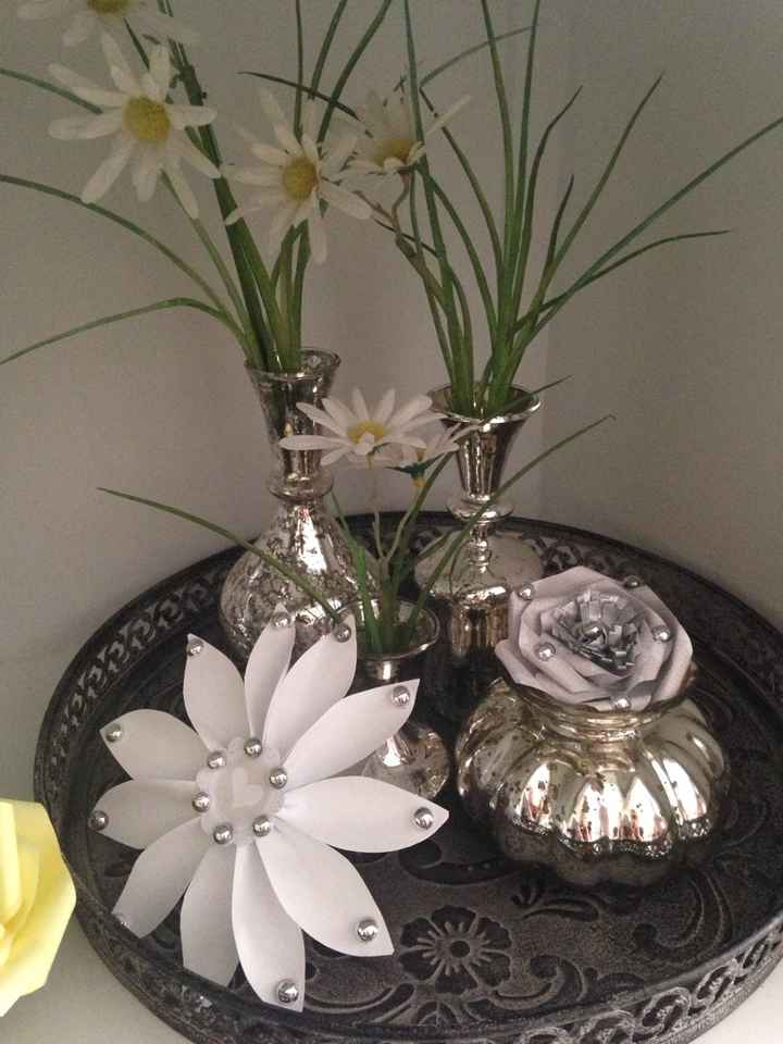 Idee deco : centre de table jaune et gris argent - 2