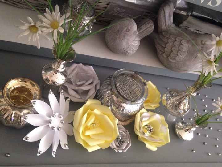 Idee deco : centre de table jaune et gris argent - 5