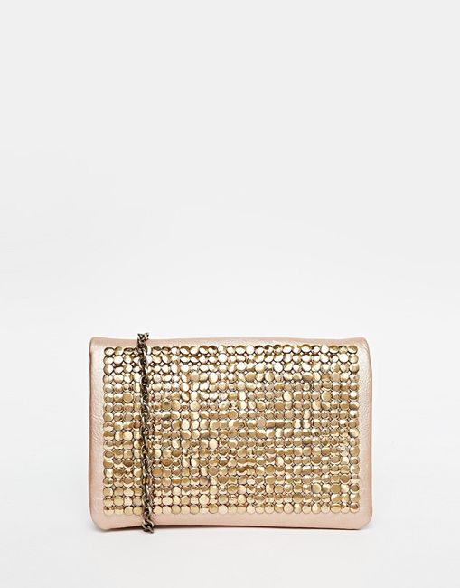 Pochette dorée, rose poudrée