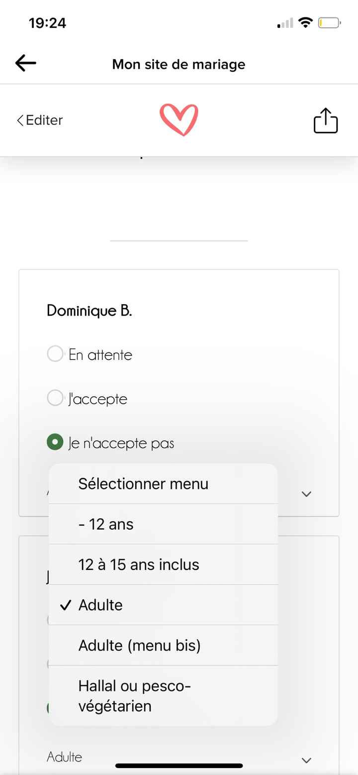 Choix du Menu sur notre site Mariage.net - 2