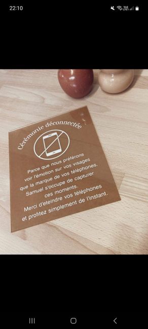Affiche "pas de photos" pendant la cérémonie 1