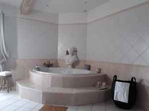 la salle de bains et cette baignoire !!