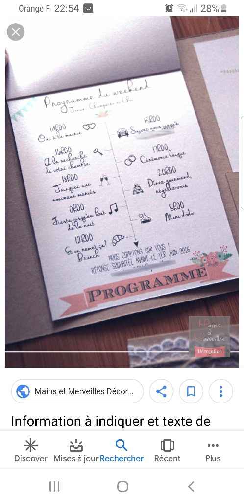 Faire part avec programme de la journée illustrée - 1