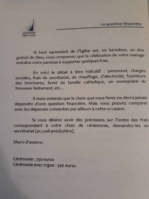 300€ pour la cérémonie religieuse 1