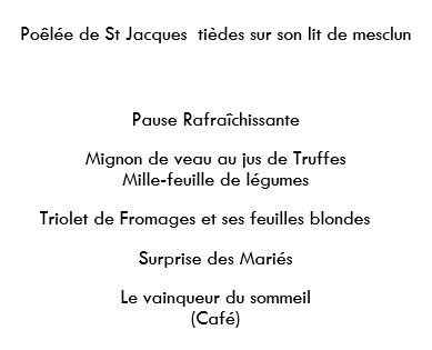 Menu du Mariage