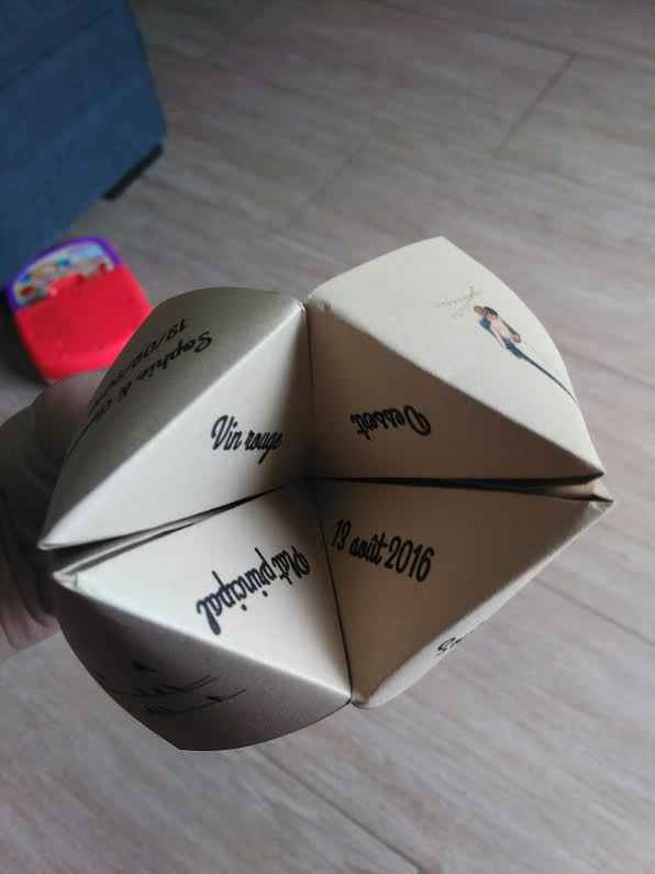 Cocotte en papier - Menu mariage 