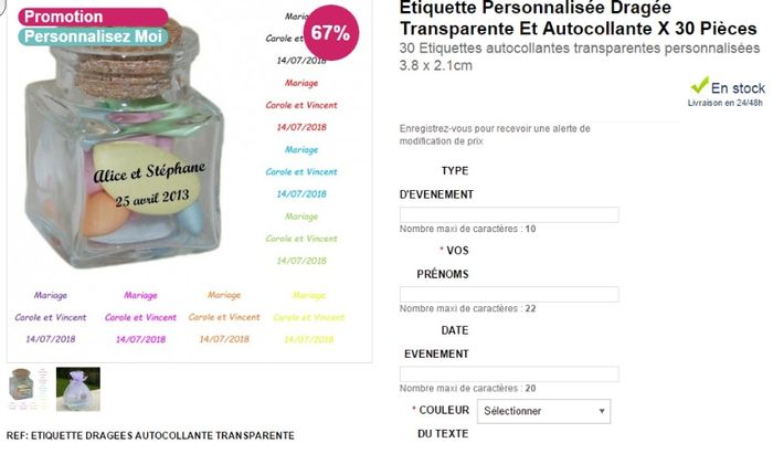 les étiquettes pour les dragées