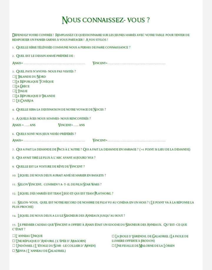 Jeu de quizz sur les mariées - 1