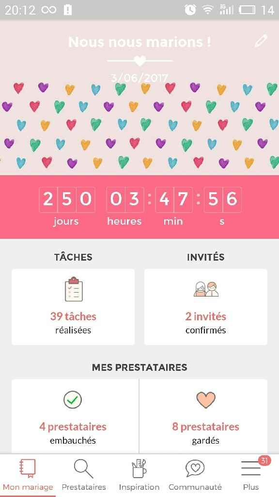 Ecrivez le nombre de jours qu'il reste avant votre mariage - 1