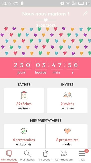 Ecrivez le nombre de jours qu'il reste avant votre mariage - 1