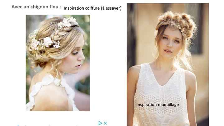 Et enfin, la coiffure à gauche et le maquillage à droite. J'espère que ça va m'aller. 