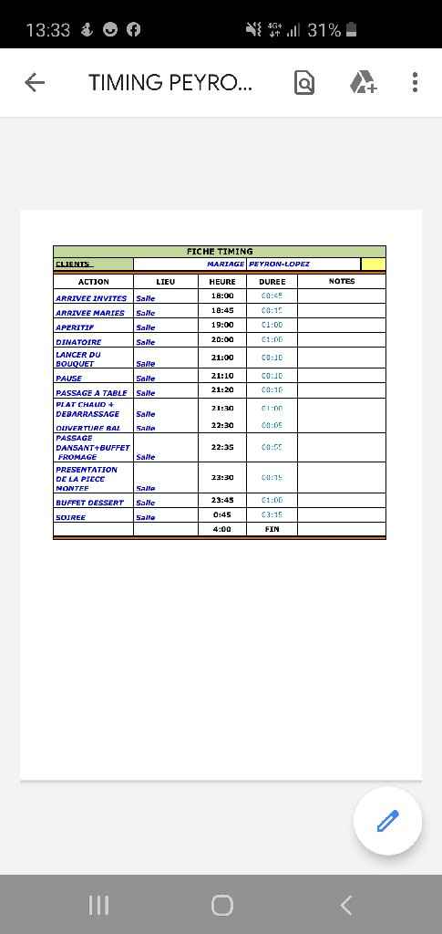 Planning de la salle - 1