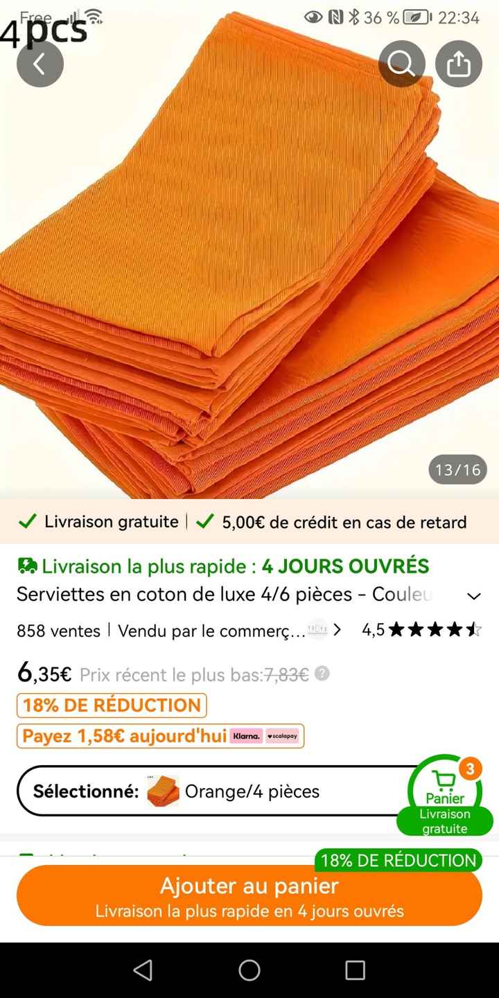 Serviette de table orange - 1