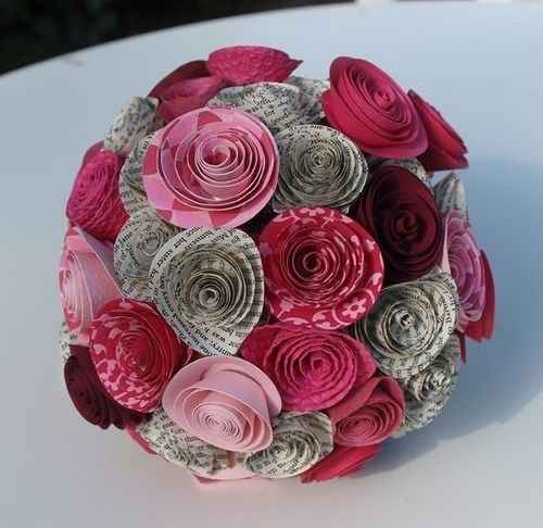 Bouquet papier rose/gris