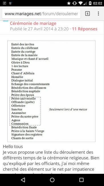 Déroulement messe