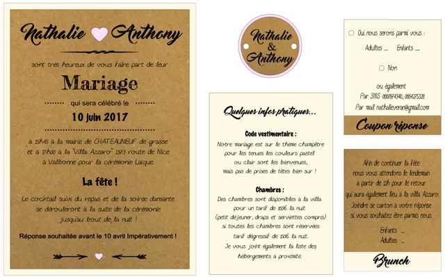 Faire parts toile de jute et kraft - 1