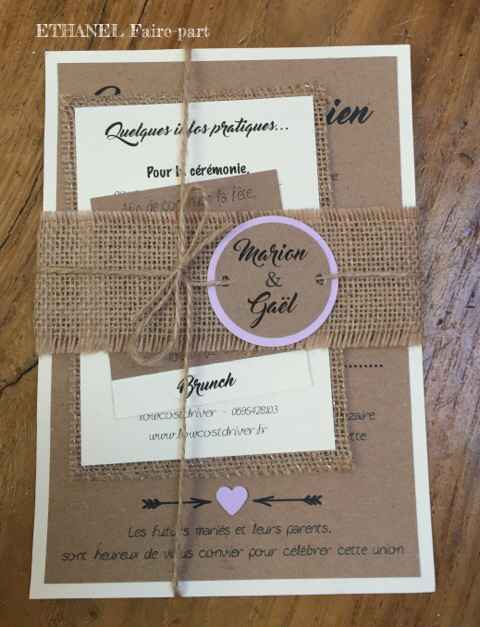 Faire parts toile de jute et kraft - 2
