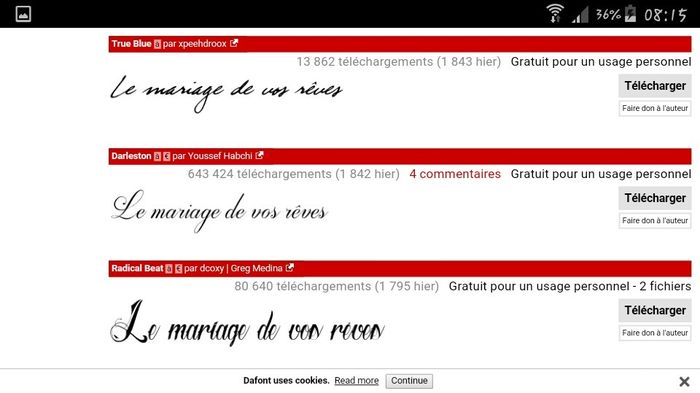 Des milliers de calligraphie pour vos faire part, menus, gravure d'alliances .... merci dafont.com -