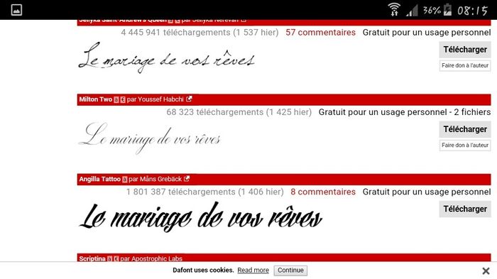 Des milliers de calligraphie pour vos faire part, menus, gravure d'alliances .... merci dafont.com -