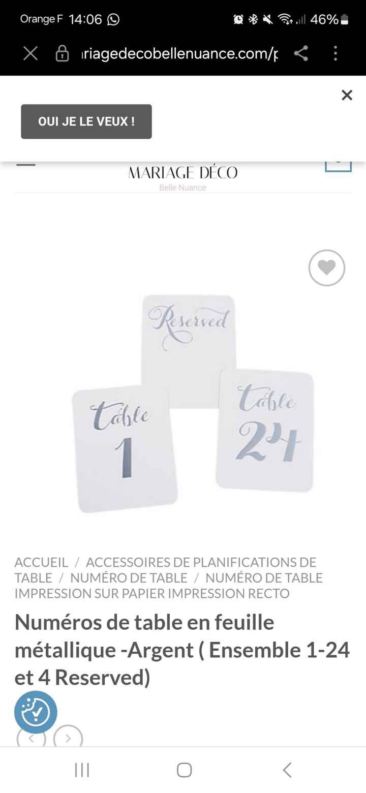 Carte numero table - 1