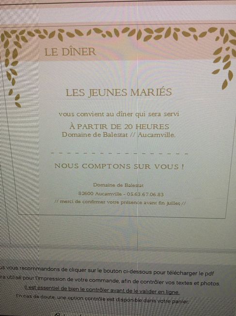 Carte dîner 