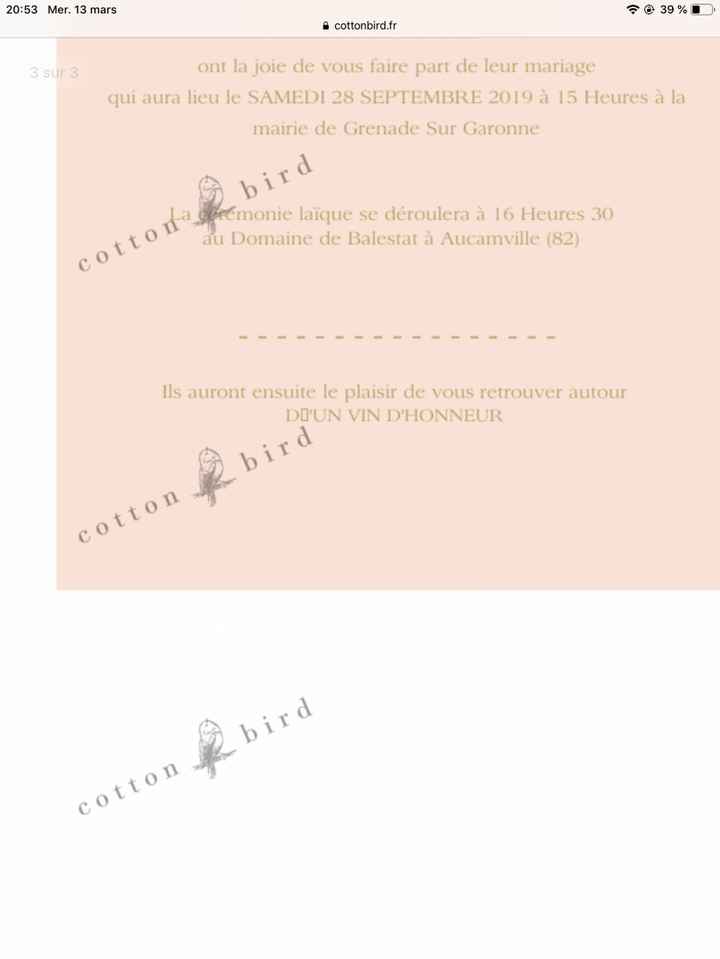 Intérieur du faire part 