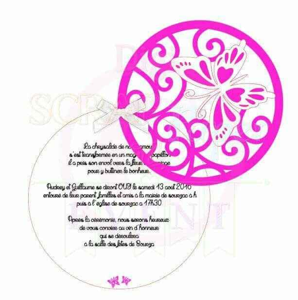 Faire part thème fuchsia blanc papillon - 2