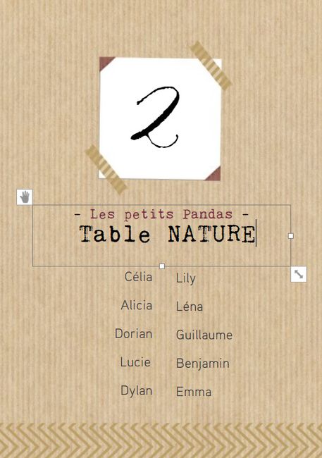 Nom des tables thème zen nature 1