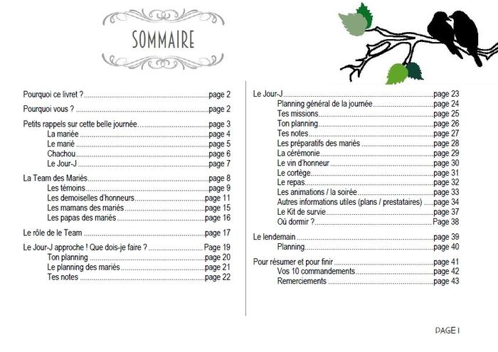Livret de la "Team des mariés"