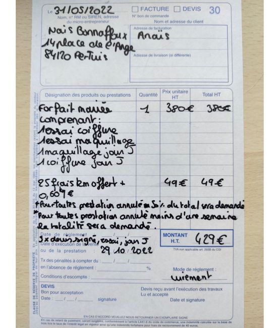 Annulation devis coiffure. - 1