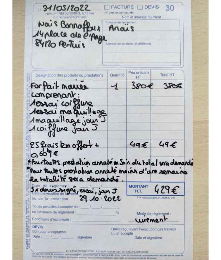 Annulation devis coiffure. - 1