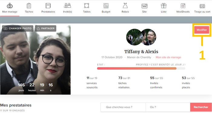 Comment décaler la date de mariage sur le site 1