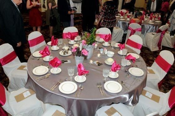 Centre de table thème amour fushia gris