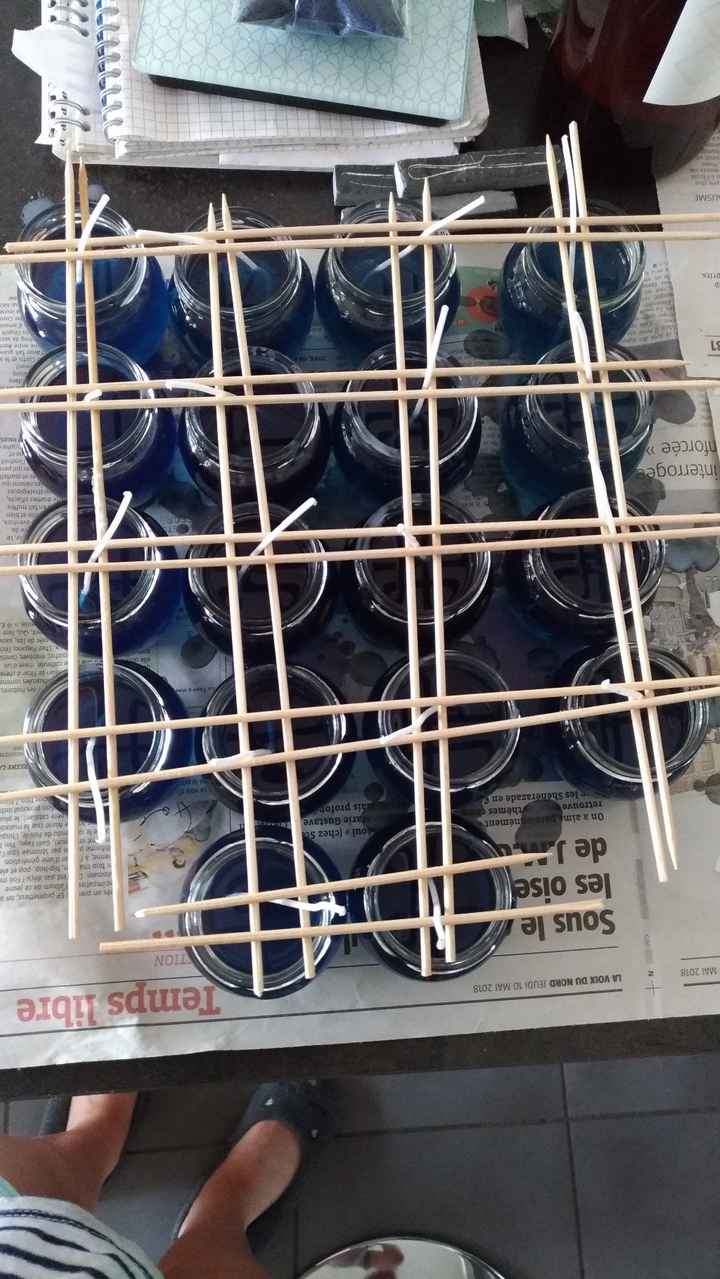 Placement des méches pendant que la cire refroidie