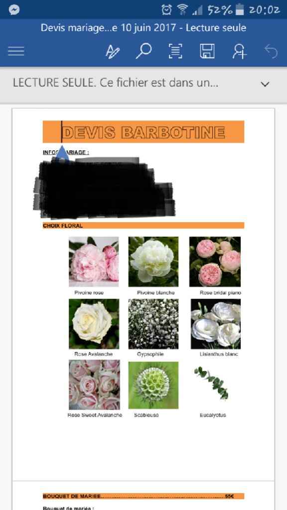 Devis fleuriste qu' en pensez vous? - 1