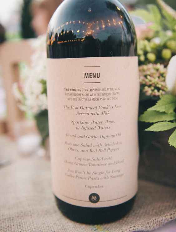 Les menus seront sur des bouteilles de vin