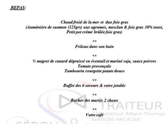 Menu du traiteur