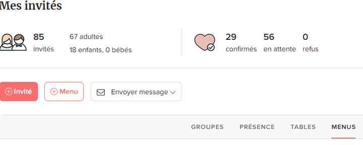 Modification des choix de menus - 1