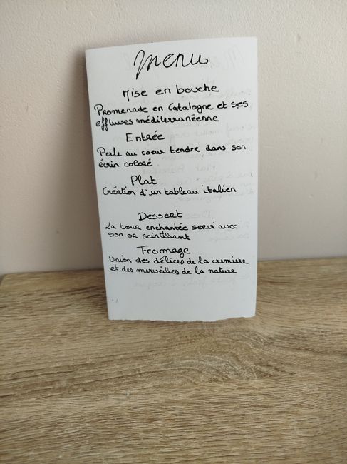 Carte menu classique ou version " un dîner plus que parfait" 1