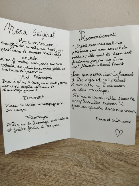 Carte menu classique ou version " un dîner plus que parfait" 2