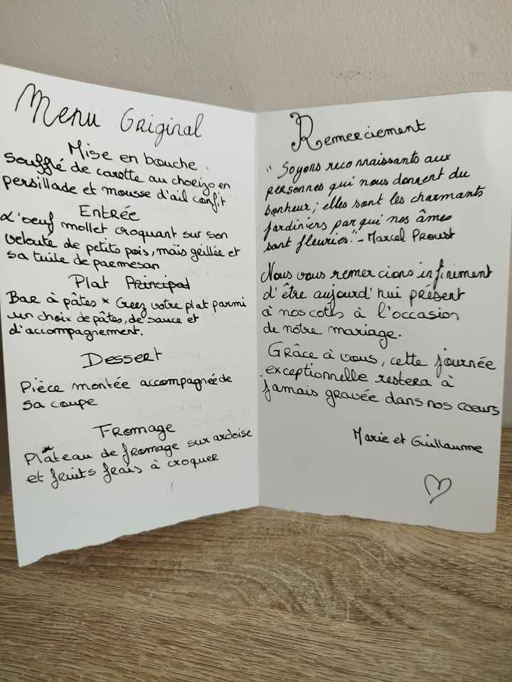 Carte menu classique ou version " un dîner plus que parfait" - 2